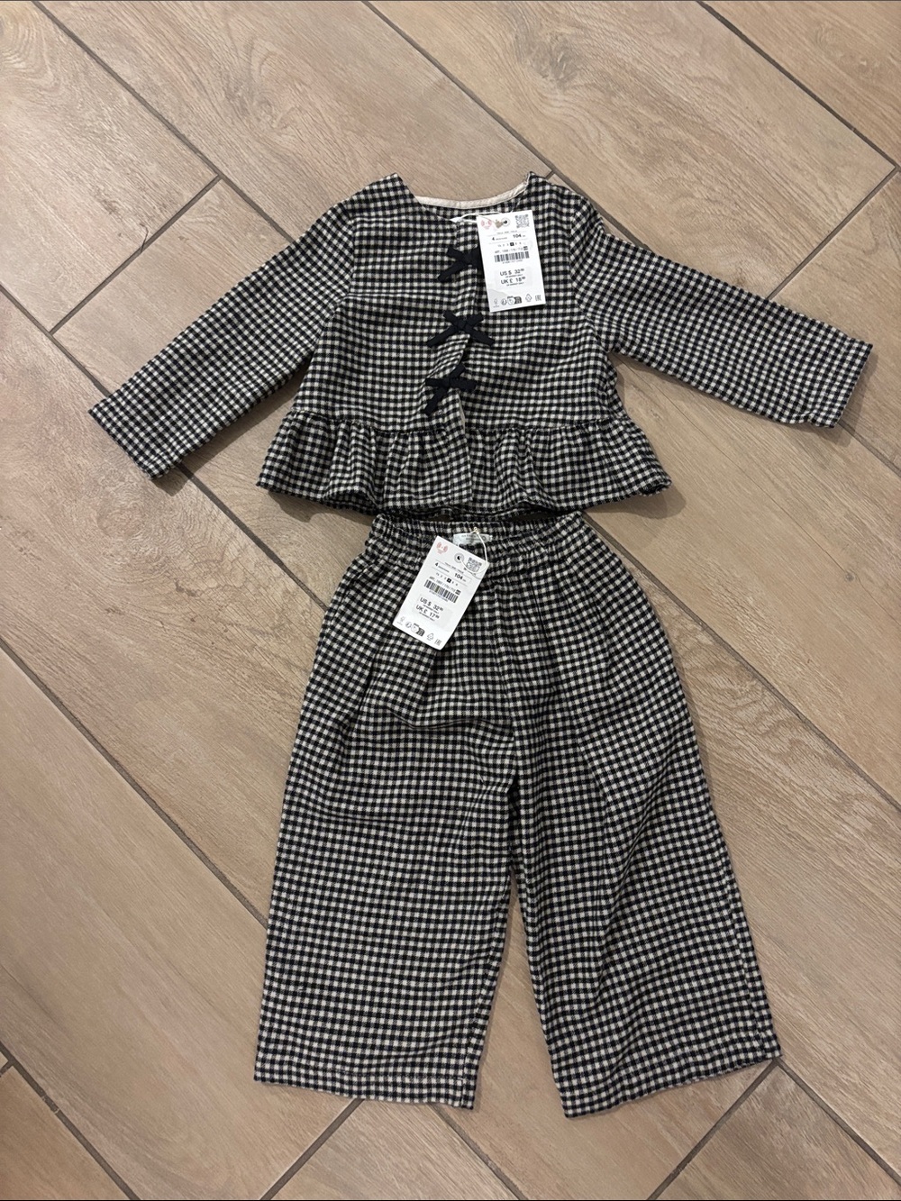 NWT Zara Black and White Gingham Set with Ruffle Hem